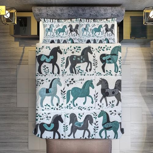 Parure de lit cheval patchwork housse couette microfibre douce enfant - 7