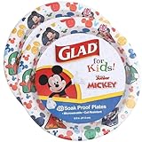 Glad for Kids Disney Mickey and Friends Disposable Paper Plates for Snacks and Meals, Heavy Duty Soak Proof Cut Resistant Microwave Safe Kids Plates, Party Pack, 8.5 Inch, 40 Count - 2 Pack