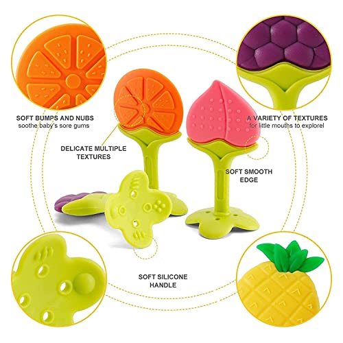 Image of 1 Baby Skin Care Powder Talcum Puff Case Cum Container Box With 1 Soft Silicone Fruit Shape Molar Teething Toy for Toddlers Kids and Infants BPA Free (DESIGN 201)
