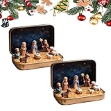 Belén en una caja de lata, mini juego de belén de Navidad en una caja de lata, juegos y figuras de resina de tamaño de bolsillo hechos a mano, decoración significativa para interiores para decoración