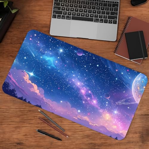 Image of Pastel Space Premium Desk Mat | Anti-Skid | Anti-Slip | 80 x 30 cm | Laptop Mat for Work from Home /Office /Gaming- Extended Mouse pad and Keyboard Desk mat