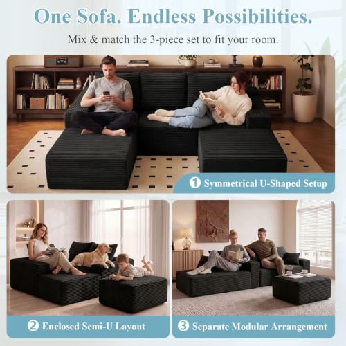 Image of Boneless Cloud Sectional Couch Modular Sofa with Ottoman for Living Room
