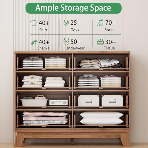 Image of Xixini Fluted Dresser for Bedroom with 8 Drawers, 48 inch Wide Modern Chest of Drawers with Metal Handle, Wooden Dresser TV Stand, Wood Closet Clothes Storage Organizer for Living Room, Hallway, Walnut