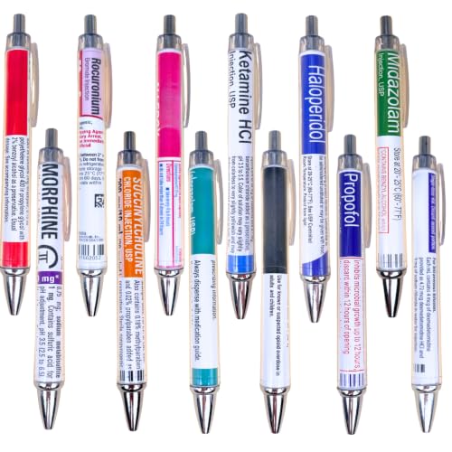 YJ PREMIUMS 12 PC Pharmacy Pens for Nurse & Pharmacist | Funny Drug Nursing Week Pharmacy Tech Technician Gifts for Women Needle Vaccine Syringe Pill Medicine Pen Supplies Accessories Bulk