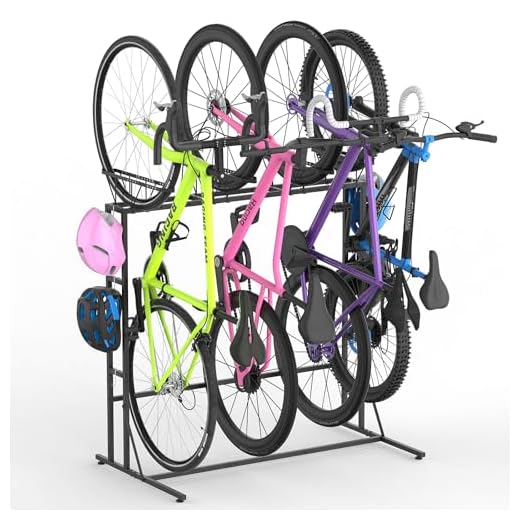 YBING Freestanding Bike Rrack Garage - 4 Bikes Vertical Bike Storage Stand, Floor Stand Bike Racks for Home and Garage Organizer, Indoor, Outdoor