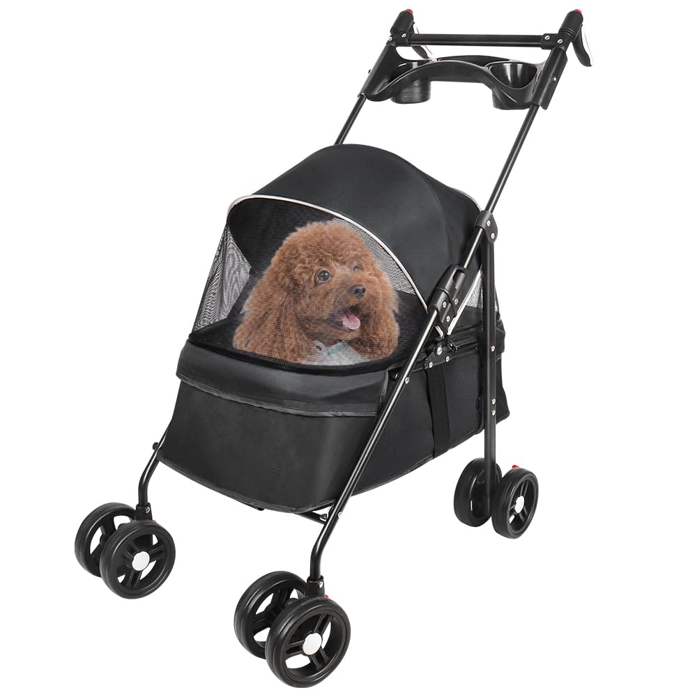 Animaux Voyage Poussette pour Chien 25 Kg avec Sac de Rangement, Housse de Pluie et Porte-gobelet - Pet Stroller Buggy 50*70*95cm Noir