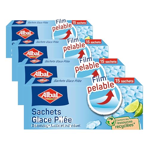 Albal - 15 Sachets Glace pilée - Démoulage Facile - Facile à remplir - Contient des ressources recyclées (Lot de 4)