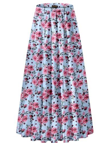 Image of NASHALYLY Women's Chiffon Elastic High Waist Pleated A-Line Flared Maxi Skirts