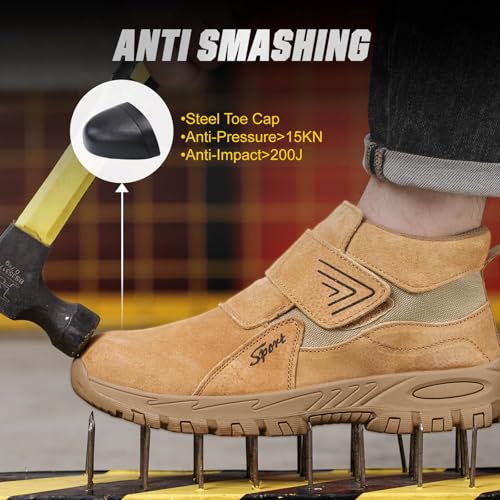 Image of Welding Work Boots for Men Women Slip on Steel Toe Safety Shoes Comfortable Indestructible Work Boots Puncture Proof Lightweight Breathable Construction Shoes