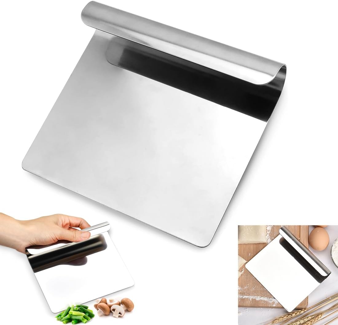 Stainless Steel Vegetable Scoop Kitchen Scraper - Dough Scraper Spatula Scraper Kitchen Spatula for Easy Cutting Corrosion Resistant 14 x 12 cm Hand Polished and Environmentally Friendly