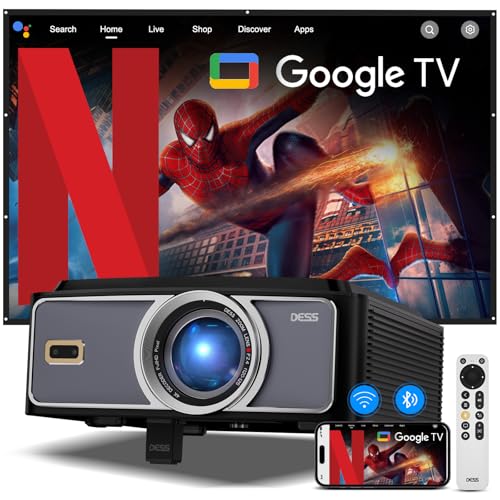 [1500 Brightness] Dess Projector with WiFi 6 and Bluetooth, Home Outdoor Electric Stand Movie...