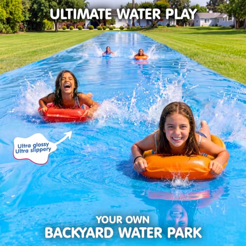 Image of JAMBO 40FT x 7FT XL MEGA Water Slide, 2 Bodyboard Updated Model- Extra Long Extra Wide Slip Splash Slide for Kids, Heavy Duty Backyard Lawn Waterslide, Outdoor Water Toy, Splash Mat Splash Pad