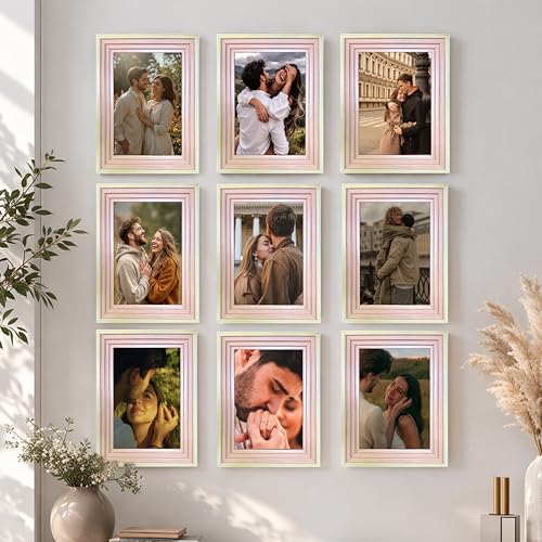 Image of Art Street Luxury Photo Frame for living room, Modern Step Design Photo Frames for Photograph, Art Work, Kids Room Set of 9 (8x12 Inch, Pink)