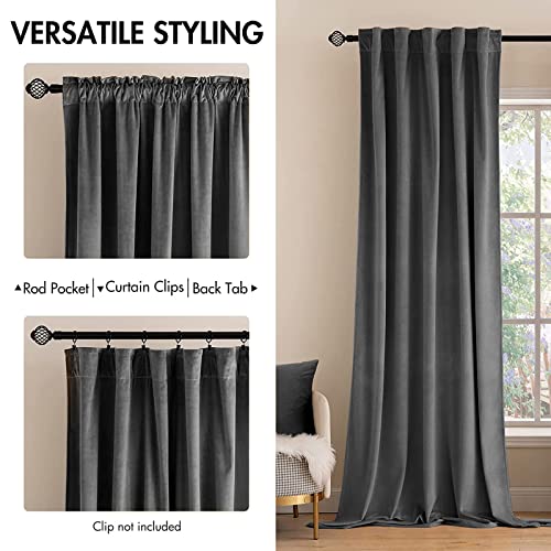 Image of MIULEE Grey Velvet Curtains 52x84 inches 2 Panels Luxury Blackout Curtains | Thermal Insulated, Super Soft Window Drapes for Bedroom Living Room, Rod Pocket & Back Tab