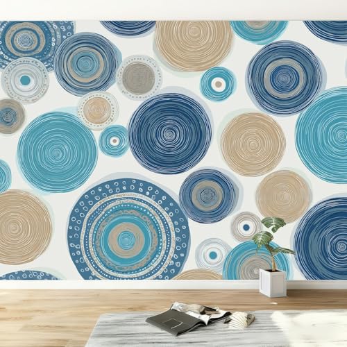 200 x 140 cm Papel pintado fotográfico efecto 3D, Patrón De Círculo Bohemio Fotomurales Tejido No Tejido Murales Fotográfico Moderno Decoración de Paredes para salón o dormitorio, Azul
