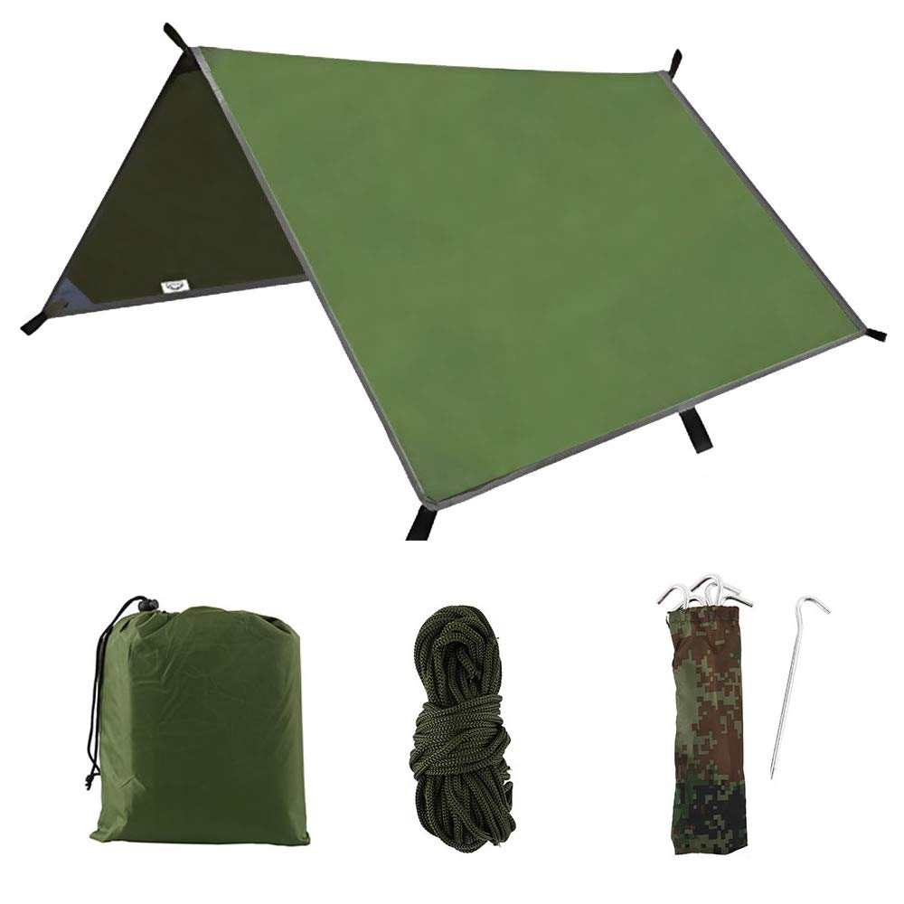 Your's Bath Green Hammock Rain Fly Tent Tarp Camping Tent Tarp, 3M X 3M Hammock Rain Fly Tent Tarp, Waterproof Camping Tarpaulin Shelter Windproof Snowproof Camping Shelter Portable Lightweight For Camping Travel Beach