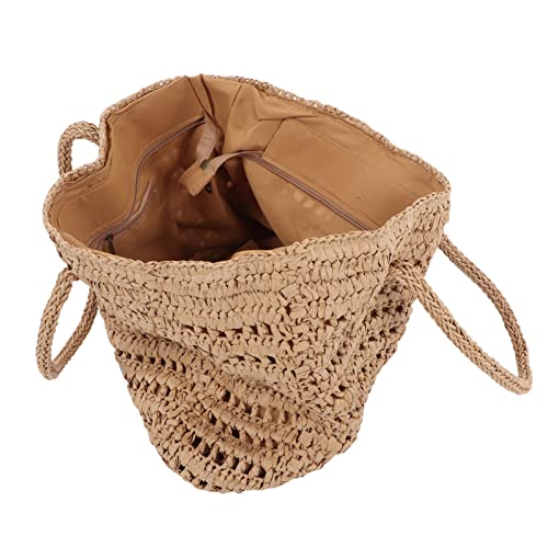 Woven Straw Large Bag, Vintage Hollow Out Double Handle Zipper Inner Pocket Straw Shoulder Bag (Coffee Color)2