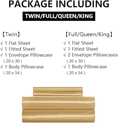 Miniatura 8 de HommxJF Juego de sábanas de satén sedosas doradas de 5 piezas, juego de sábanas de lujo sedosas y transpirables con 1 sábana encimera de satén, 1