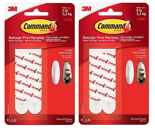 UKDeals Direct UKDD® Command 17023P-ES Mounting Refill Strips white Replacement Refills Pk of 10 (2 Packs = 16 Adhesive Strips)