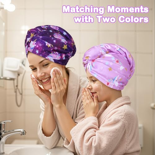 Image of FIOBEE Microfiber Hair Towel Wrap for Kid Girls Rapid Drying Hair Turbans | Absorbent & Soft Hair Wrap Towel, Easy Wear On With Button, For Girls Women Long Curly Hair, Turbie Twist Hair Towels