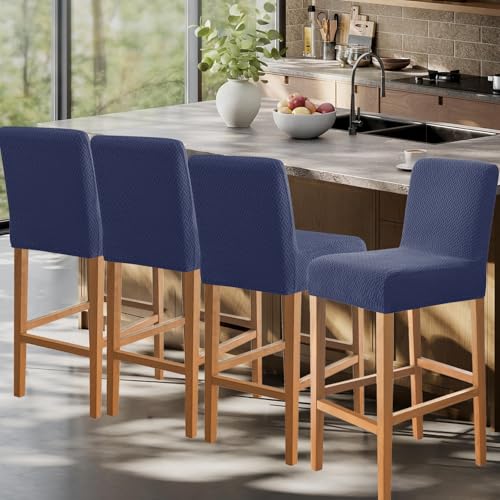 Image of FUANGUI Bar Stool Covers Set of 4, Stretch Bar Stool Seat Covers | Washable Removable Bar Chair Covers with Backs Slipcovers, Bar Chair Covers Square for Kitchen Dining Room Cafe