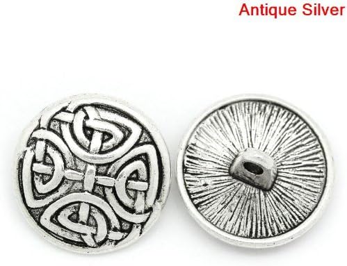 The Bead and Button Box - 6 Antique Silver Coloured Carved Knot Design Metal Buttons. 17mm. Ideal for sewing, scrapbook, crafts and home decor projects.