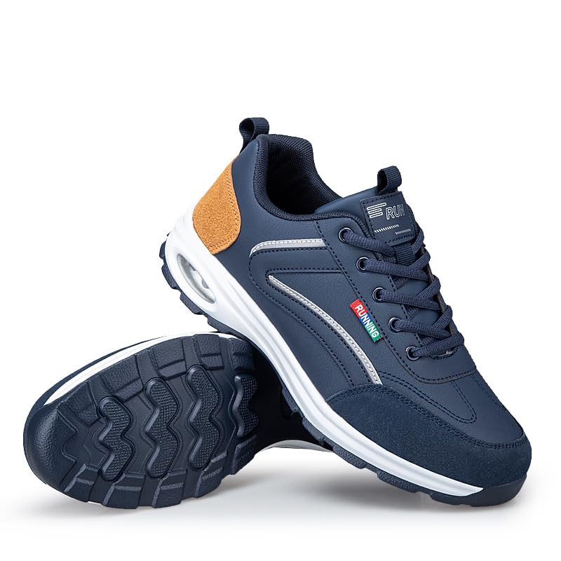 Running Athletic Sneakers, Air Cushion Sports Shoes, Lightweight Breathable Training Shoes for Men, White Navy Black