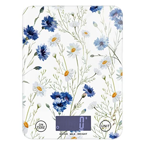 QwThum Food Scale Kitchen Digital Scale Food Ounces and Grams Dieting Baking Cooking Waterproof Glass Panels LCD Display,4 Units Scale Tare Function Daisy White