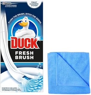 Toilet Duck Fresh Brush with Holder-Toilet Bowl Cleaner Starter Kit- with Ultra Absorbent Microfibre Cleaning Cloth