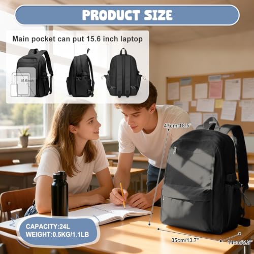 BOXSAM Schulrucksack Teenager Mädchen Schultasche Leichter Rucksack für Die Schule Teenager Mädchen Jungen Casual Daypacks Wasserdichter College School Bag Womens Backpack Aesthetic Schwarz.