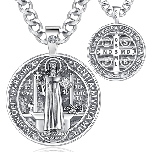 EUDORA San Benito Medalla de Plata de Ley 925 para Hombre y Mujer, Colgante Religioso Amuleto Regalo Original