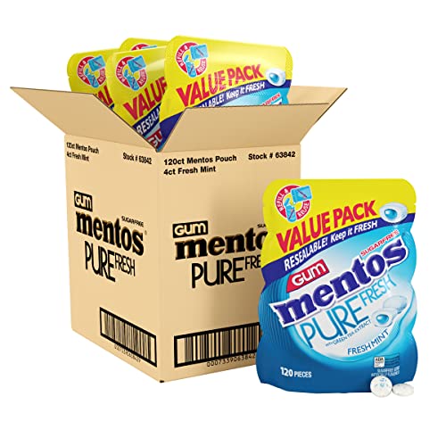 Image of Mentos Pure Fresh Sugar-Free Chewing Gum with Xylitol, Fresh Mint, 120 Piece Resealable Bag (Pack of 4)