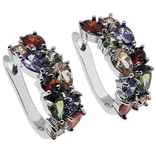 Hoop Earrings for Women, Multi Gemstones Sterling Silver Hoop Earrings with Amethyst Garnet Ruby Blue Sapphire Fashion Jewelry