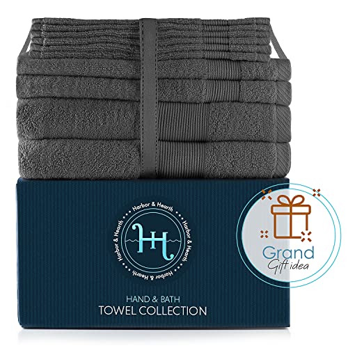 Image of Hearth & Harbor Bath Towels for Bathroom - 100% Ring Spun Cotton Luxury Bathroom Towels - Ultra Soft & Highly Absorbent, Bath Towels Set of 10 - Dark Gray