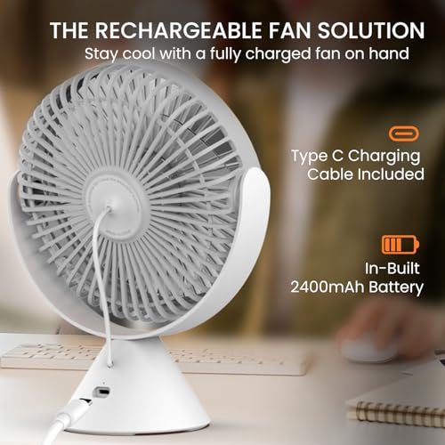 Image of Portronics Aero Breeze Portable Table Fan 178mm, USB Rechargeable Fan, 3 Speed Airflow, Battery Powered Silent Operation, 4 Hours Back Up, 360 Rotatable USB Fan, BLDC Fan for Kitchen,Office,Home