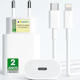Carregador Turbo Compativel C/Iphone, Kit Cabo Usb-C-Lightning + Fonte Carregador 25W Ultra Rapido Compatível iPhone X Xr SE 11 12 13 14 Premium Protect SYSTEM
