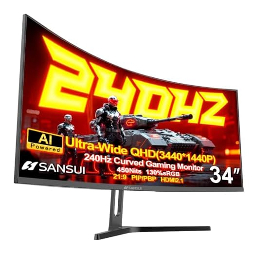SANSUI 34 Inch 240Hz Curved Ultrawide UWQHD 3440x1440 Gaming Monitor, 21:9 2K Curved Monitor 1500R,Fast VA, PIP/PBP,AI Crosshair,AIPQ(Visual Enhance),MPRT 1ms,HDR,HDMI2.1 * 2,DP1.4 * 2(DP Cable Incl.)
