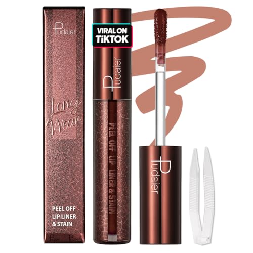 Peel Off Lip Liner Stain with Tweezer, Highly Pigmented Matte Finish Lip Tint Stain Makeup for Women, Long Lasting Waterproof Smudge-Proof Liquid Lipstick for All Skin Types, THEORY #5