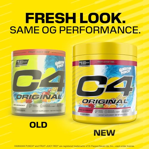 Image of Cellucor C4 Original Pre Workout - Hawaiian Punch - Pre-Workout for Endurance, Focus & Performance with 200mg Caffeine, Beta-Alanine, Creatine Nitrate, L-Arginine & PeptiPump - Sugar Free, 25 Servings