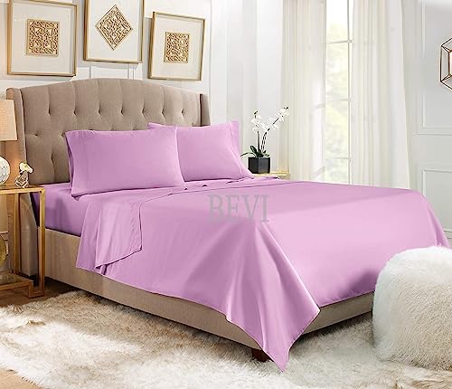 Image of BEVI - Home Premium Solid Plain Double Bedsheet with 2 Pillow Covers 300 TC Microfiber for Double Bed | Size (90 inch x 95 inch) Pink