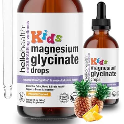 Kids Magnesium Glycinate Liquid Drops Sugar Free Liquid Drops, Happy Calm for Kids Calming Supplement Complex Magnesium for Children & Nighttime Sleep, Pineapple Flavor 2 Fl Oz.