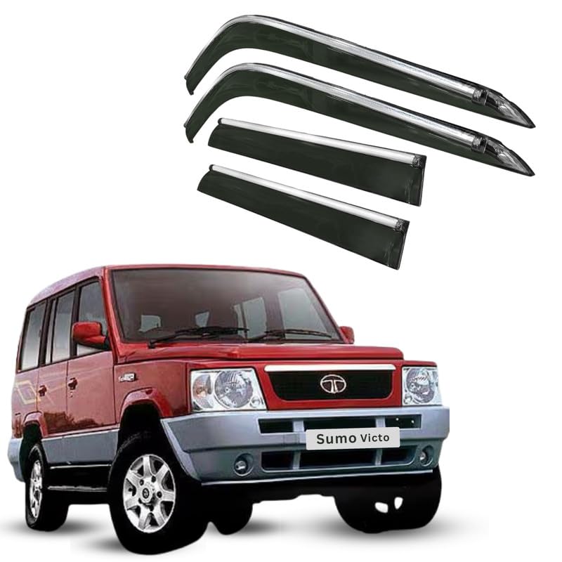 Image of CAR SAAZ Side Door Visors for Sumo Victa (2004-2011)(Set of 4 Pcs)|Chrome Lined Rain Guards, Polycarbonate, Smoke Finish