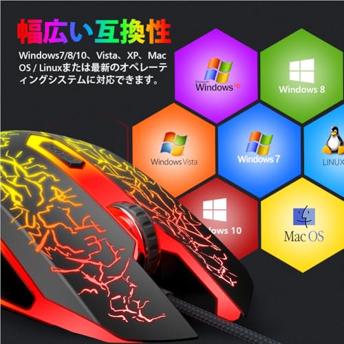 VersionTECH. ゲーミングマウス 有線 光学式マウス 7色 RGBライト 高精度 4段DPI調節可能 6つプログラムボタン USB接続 ゲームマウス 軽量 pc ラップトップなど対応 ブラック BX017 の商品画像 5