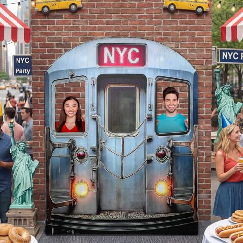 Image of Colingmill 5.5 Ft New York Subway Cardboard Stand Up Cutout Life Size Patriotic New York Themed Party Decor Backdrop Photo Props Subway Standup for N Y C America Theme Party Supply