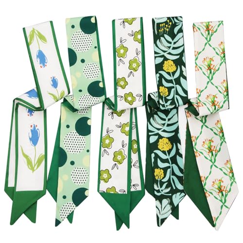 5 Pack Purse Scarf Set,Silk Ribbon Scarves for Bags Head Scarf for Handbag Handle Scarf Band Hair Neck Scarf for Women Fashion Holiday Gifts Wrapping,50