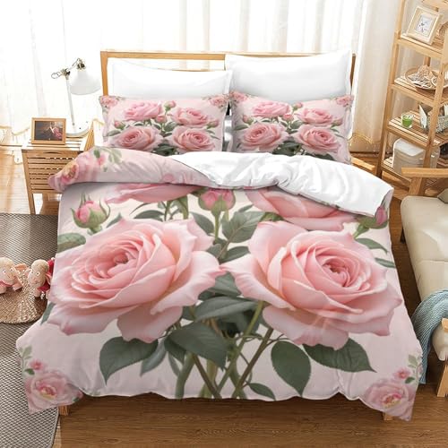 Parure de lit microfibre résistante 140x200cm avec housse de couette fleurs 3D