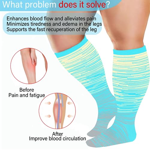 Image of 3 Pairs Plus Size Compression Socks for Women and Men Wide Calf 20-30mmhg Extra Large Knee High Support for Circulation