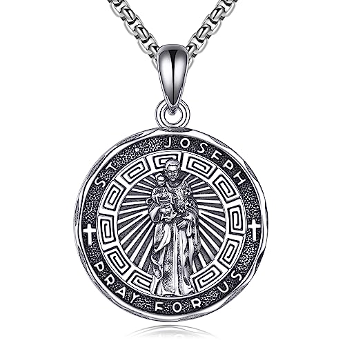 YFN Saint Joseph Necklace Sterling Silver Religious Protector Pendant St Joseph Jewelry Gifts for Women Men
