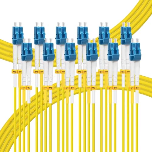 Image of FLYPROFiber- 15M-6Pack LC to LC Single Mode Fiber Patch Cable OS2, SM Fiber Optic Cable, SMF Singlemode Fiber Jumper Cord, Duplex, 9 /125um, Yellow, LSZH, 15m /49ft-6Pack