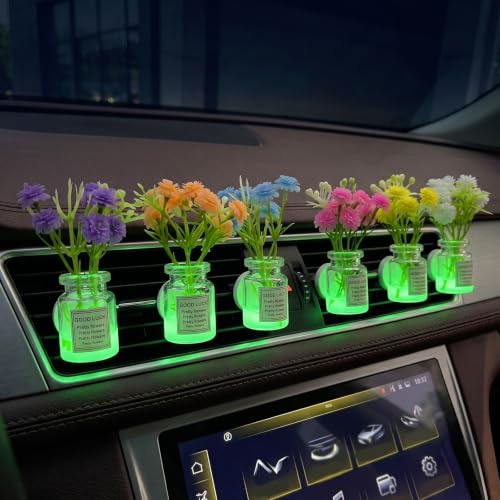 Image of CusDusk 6 Pack Flowers Car Vent Clips, Cute Daisy Plants Vase Air Conditioning Outlet Clip with Fragrance Pads, Charm Scent Perfume Automotive Interior Decorations for Women (6 PCS Luminous)